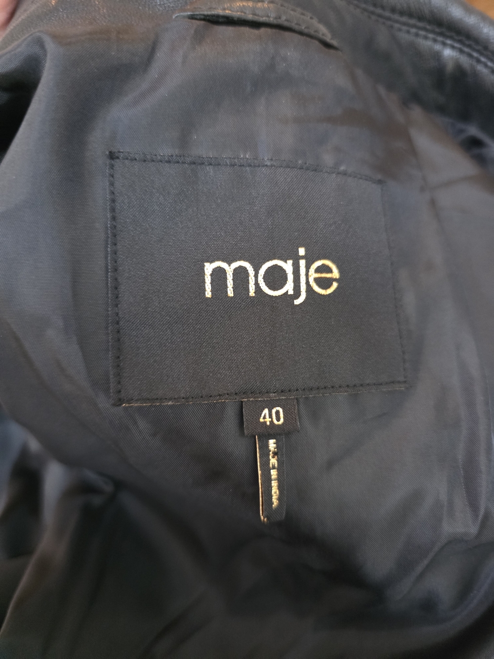 New Maje Besley Black Leather Biker Moto Jacket, Cropped Belted, FR 40/US 8 - Picture 11 of 15